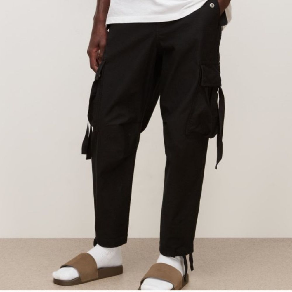 All Saints Kora Straight Fit Black Cotton Cargo Pants Sz 32